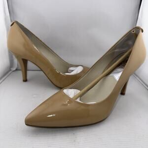 Michael Kors MK Flex Mid Pump Nude Patent Leather Heels Sz 10M Classic New W/Box